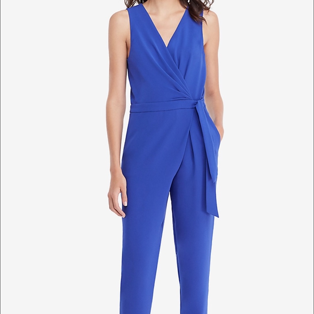 Diane Von Furstenberg Royal Blue Sleeveless Wrap Jumpsuit